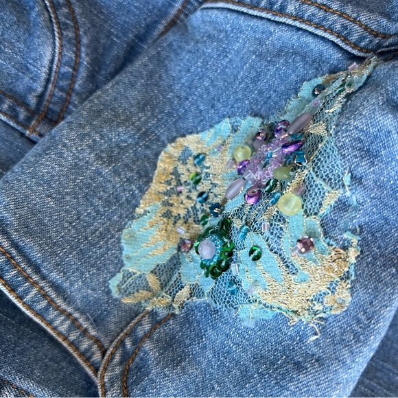 Nancy Bolen City Girl Embellished Denim Jean Jacket Size Large Sequins Artsy VTG - Picture 8 of 14
